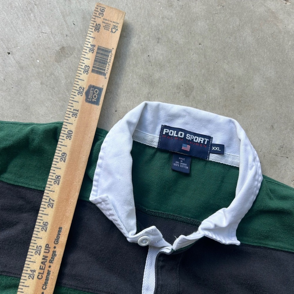 Polo Sport Ralph Lauren Rugby Shirt XXL Green Navy Blue Striped Vintage 90s - Picture 4 of 5
